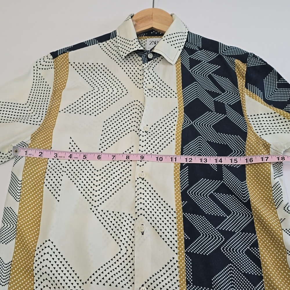 ZARA Men's Long Sleeve Shirt Abstract Regular Fit Blue Beige Size Small - Picture 11 of 12